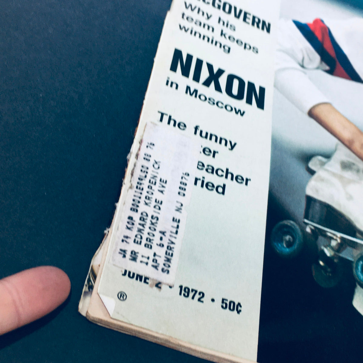 Back cover of VTG Life Magazine June 2 1972 showing portion of the magazine with an address label, emphasizing the magazine's vintage condition.
