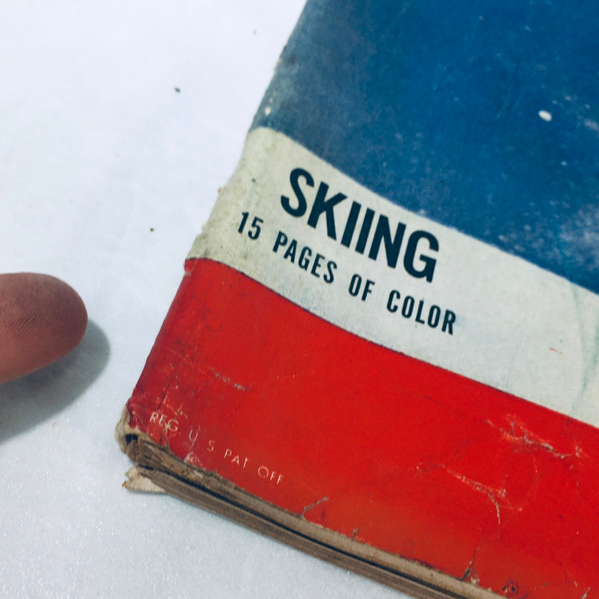 Close-up of the cover of VTG Life Magazine February 23 1948, emphasizing the skiing feature with text stating 'Skiing 15 Pages of Color' along the bottom edge.
