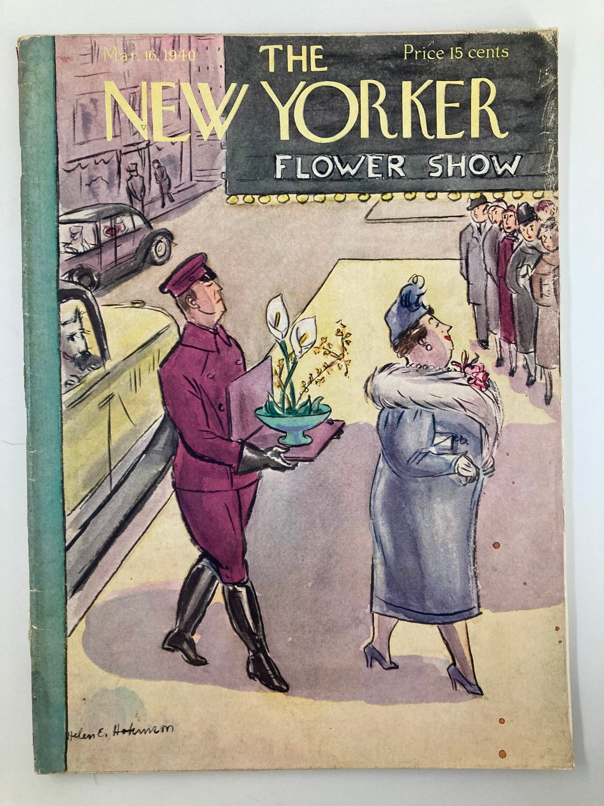 The New Yorker Magazine March 16 1940 featuring a Flower Show cover illustration by H.E. Hokinson, showcasing vibrant colors and characters at an elegant event.
