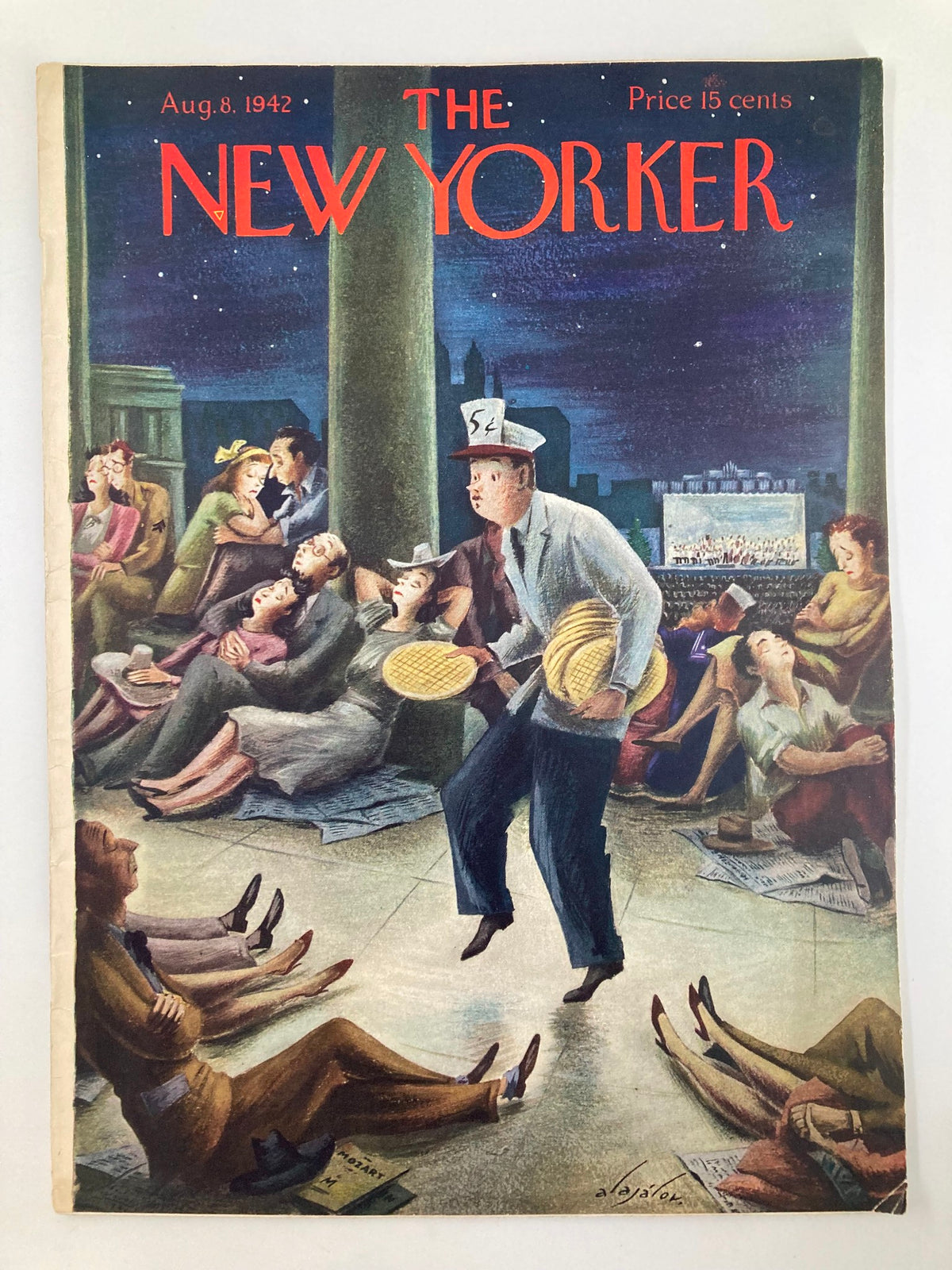 Cover of The New Yorker Magazine dated August 8, 1942 featuring the illustration titled '5 Cents a Pancake' by Constantin Alajalov, depicting a whimsical scene with characters in a vintage setting.