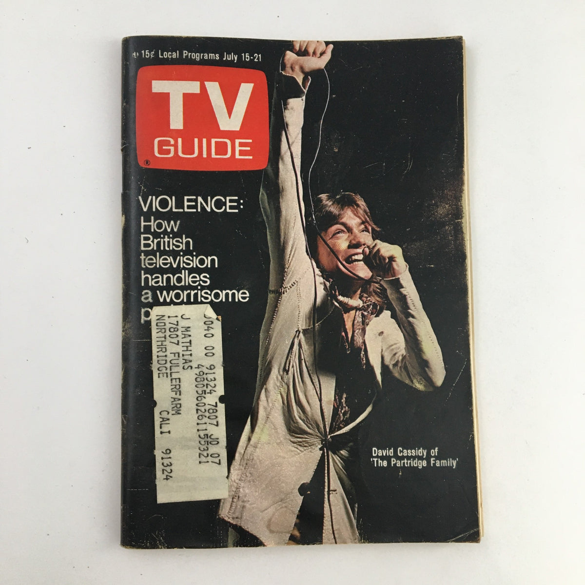 Cover of TV Guide Magazine July 15 1972 featuring David Cassidy from The Partridge Family, showcasing a vintage design and editorial highlights.
