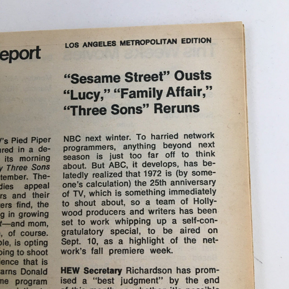 Article page from TV Guide Magazine June 3 1972 discussing programming changes and network decisions.