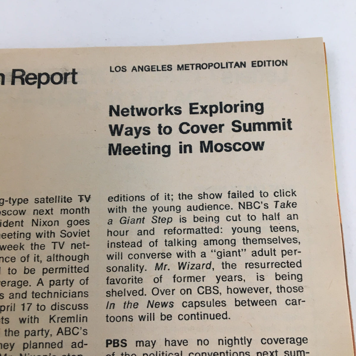 Article excerpt from TV Guide Magazine April 29 1972 discussing networks covering events, indicative of the television landscape during the early 1970s.