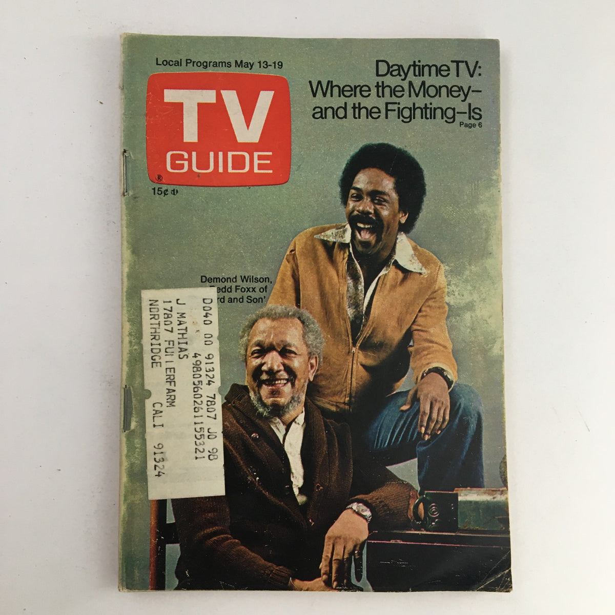 Cover of TV Guide Magazine May 13, 1972 featuring Redd Foxx and Demond Wilson, highlighting daytime TV programming and classic television nostalgia.