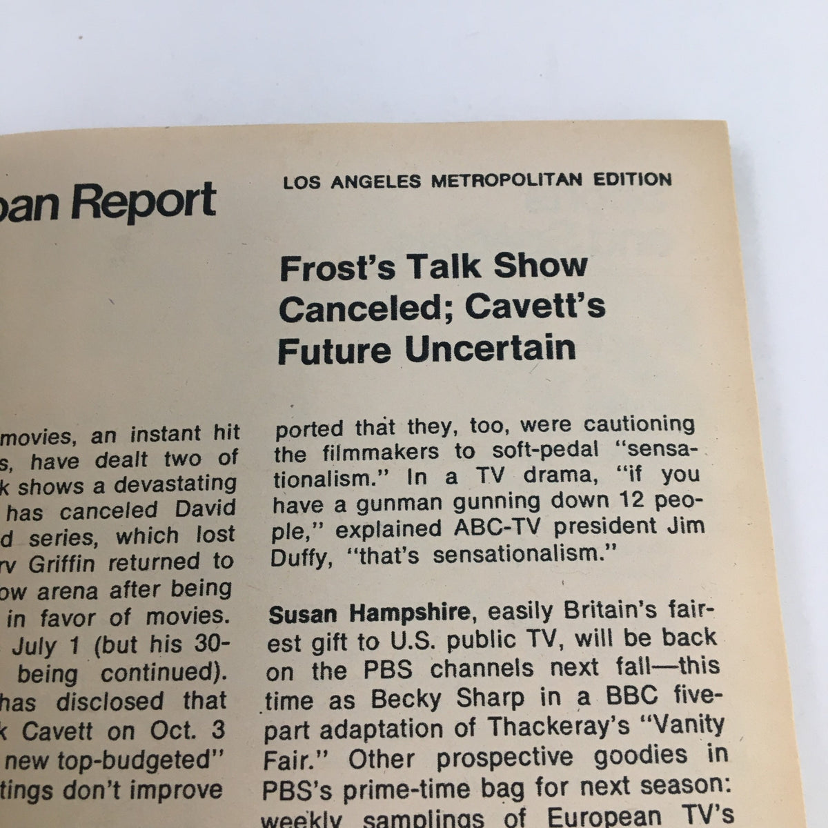 Article page from TV Guide Magazine May 13, 1972 discussing television show cancellations and the impact on viewers, part of classic TV memorabilia.