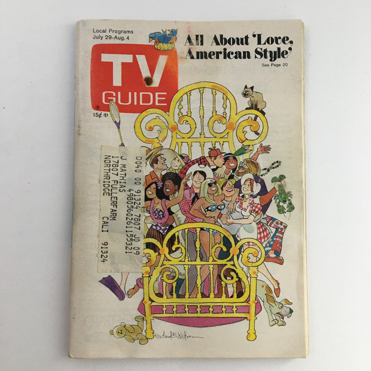 Cover of TV Guide Magazine July 29, 1972 featuring 'Love American Style' with colorful illustrations including characters in a playful scene.