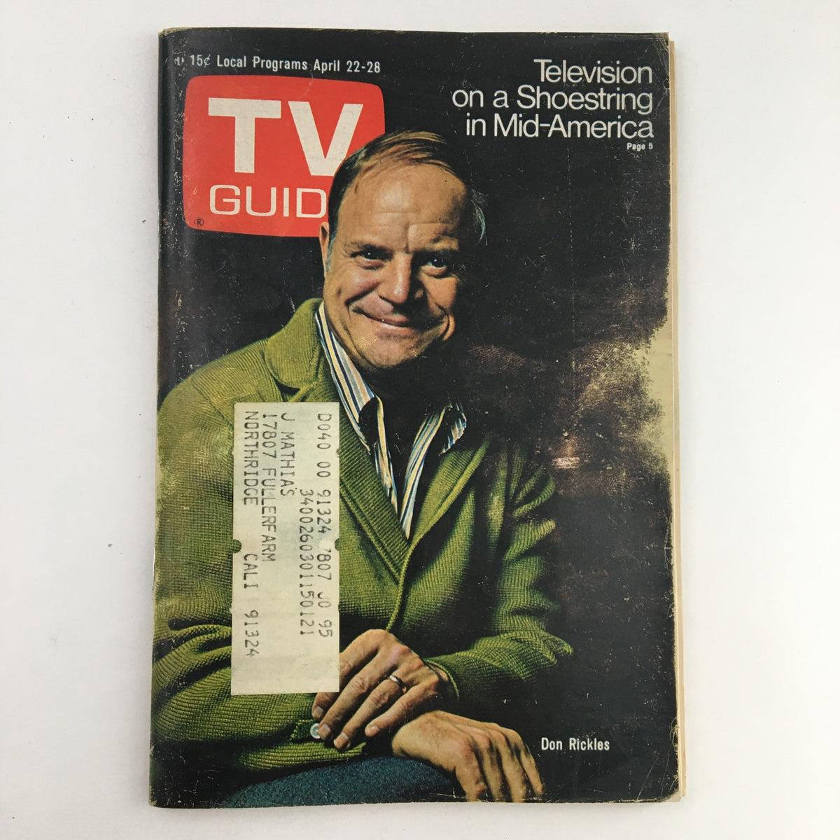 TV Guide Magazine April 22 1972 featuring comedian Don Rickles on the cover, with the headline 'Television on a Shoestring in Mid-America.' The vintage magazine showcases a historical piece of American television culture.