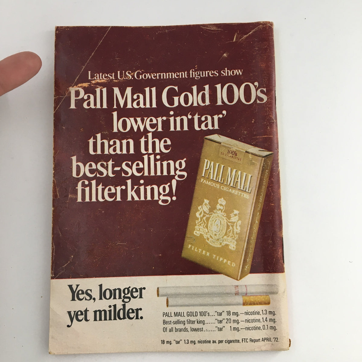 Back cover of TV Guide Magazine August 9 1972 featuring an advertisement for Pall Mall Gold 100's cigarettes.