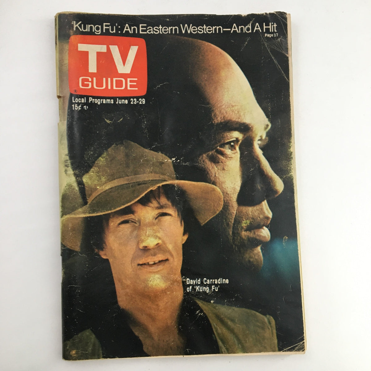 Cover of TV Guide Magazine June 23 1973 featuring David Carradine of 'Kung Fu' with a dramatic portrait style and text highlighting 'Kung Fu: An Eastern Western - And A Hit'.