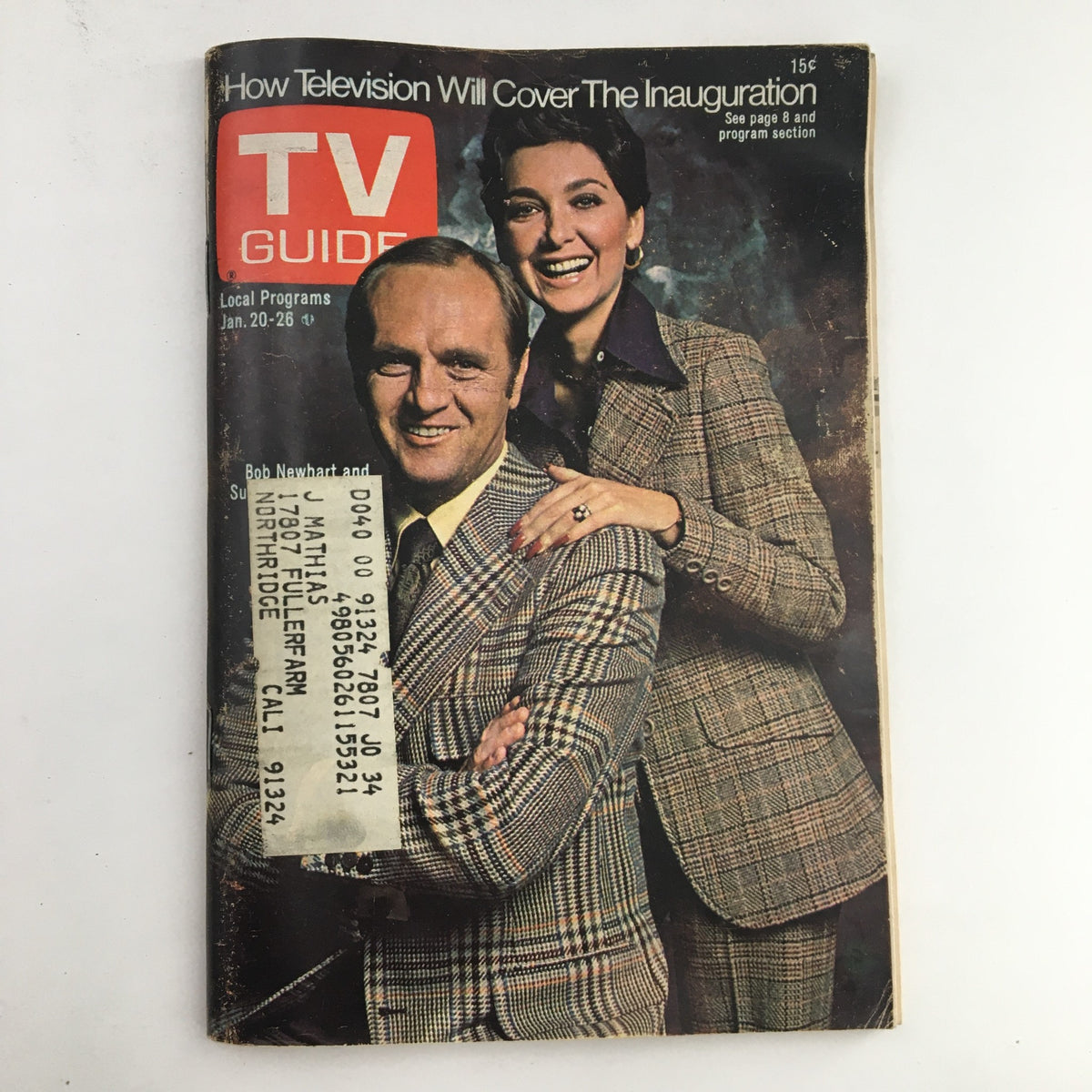 Cover of TV Guide Magazine dated January 20, 1973, featuring Bob Newhart and Suzanne Pleshette, highlighting television programming of the era.