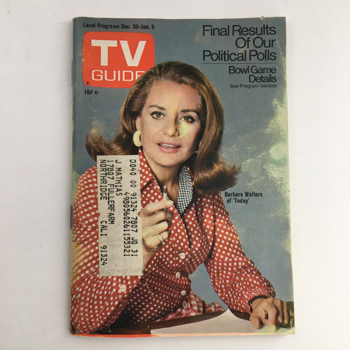 TV Guide Magazine December 30 1972 featuring Barbara Walters of 'Today' on the cover, displaying vintage design elements from the early 1970s.