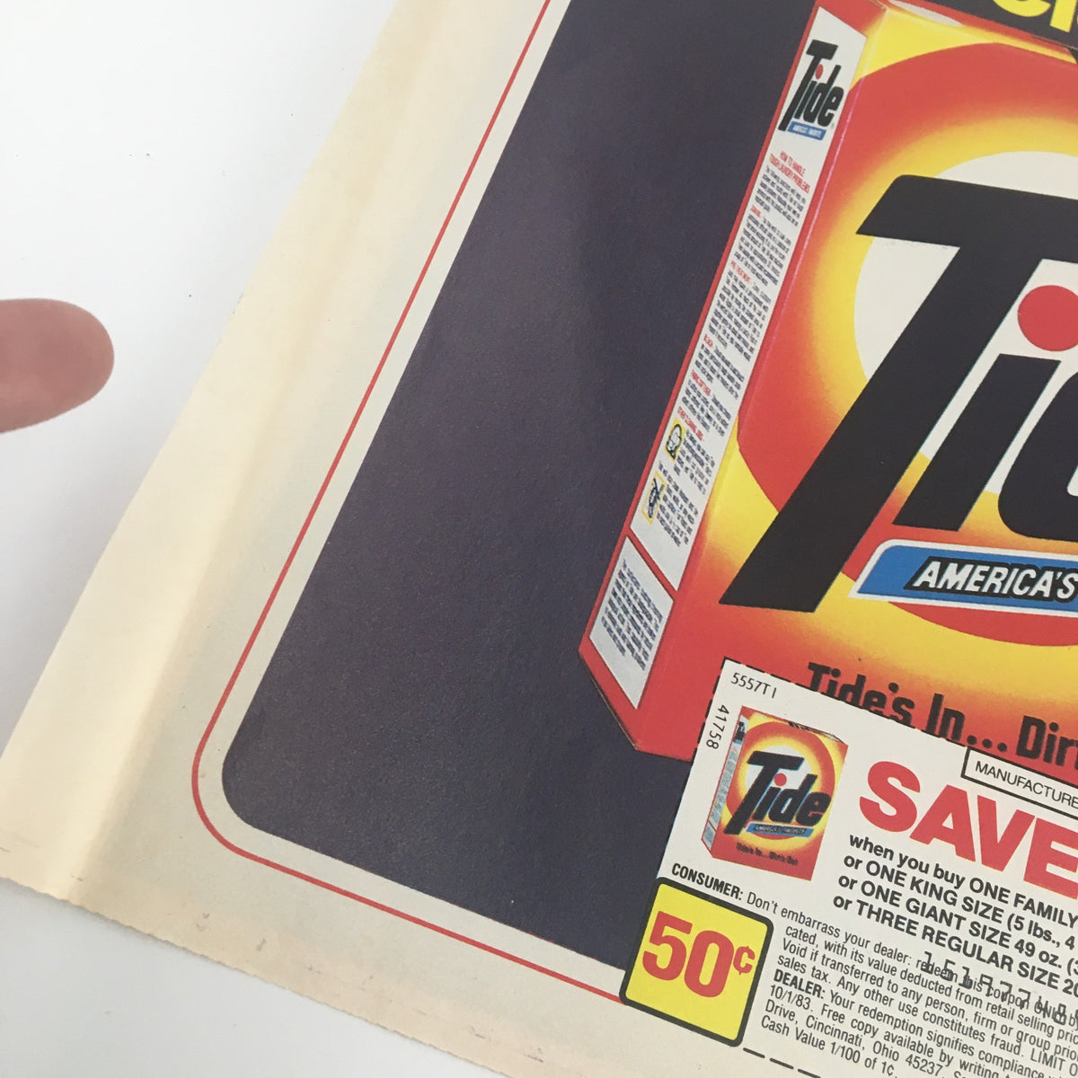 Close-up of the 1984 Tide America's Favorite Laundry Detergent Circular Coupon Advertisement highlighting the save 50¢ coupon and product details.