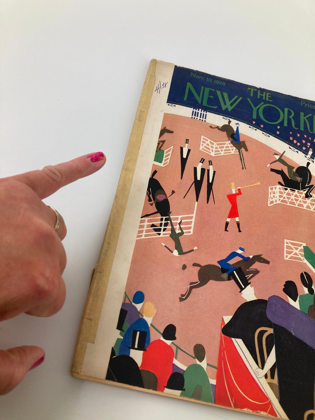 Cover of The New Yorker Magazine from November 10, 1928, featuring Equestrian Games artwork by Theodore Haupt, showcasing colorful illustrations of equestrian events.