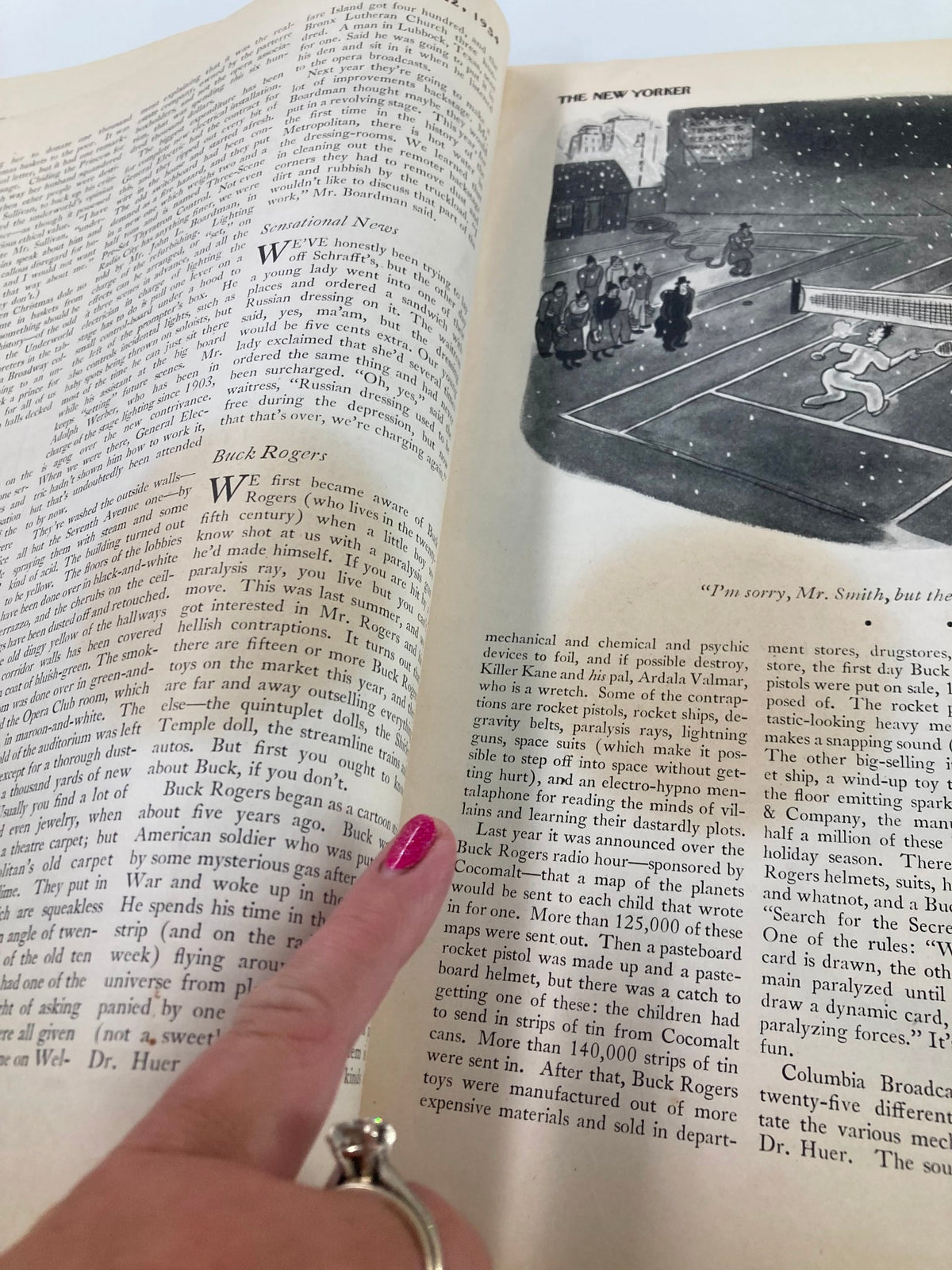 Another interior page from The New Yorker Magazine December 22 1934 highlighting an article about Buck Rogers, reflecting the popular culture of the time.