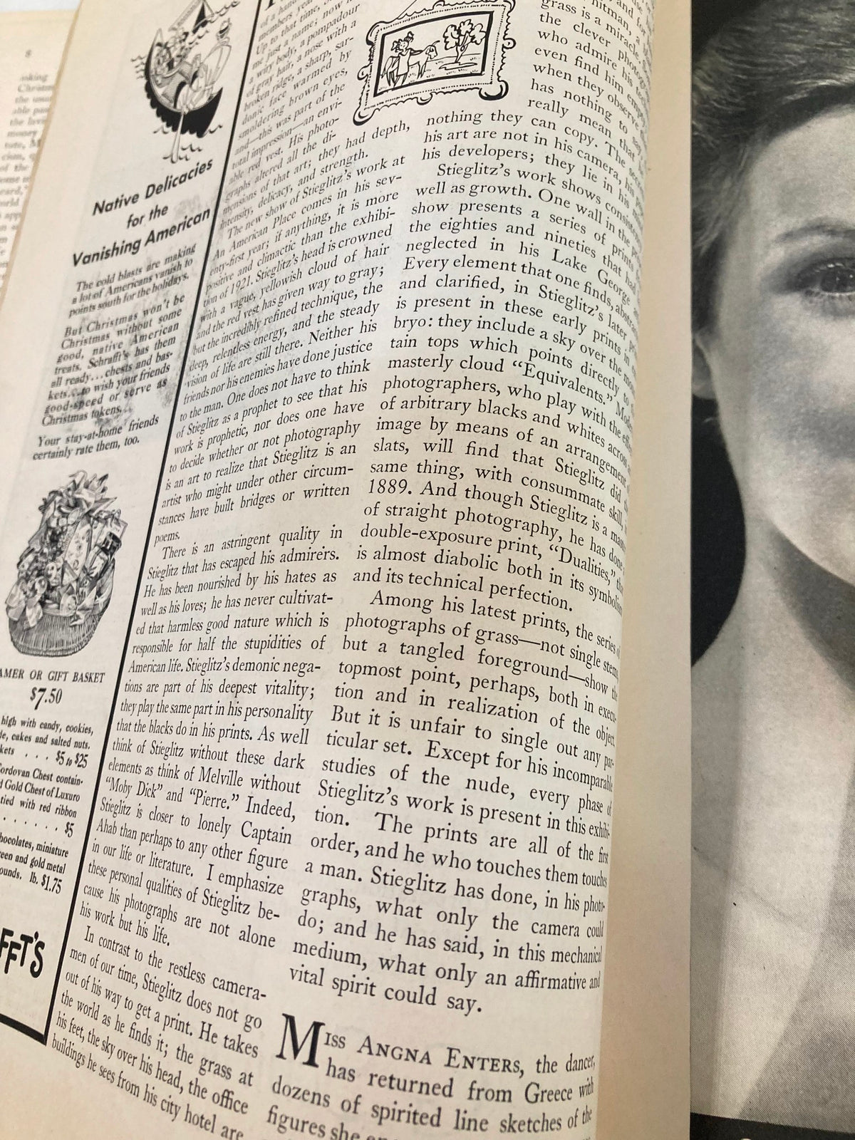 Interior page of The New Yorker Magazine December 22 1934, featuring text and artistic design discussing photography and artists, showcasing vintage magazine aesthetics and editorial style.
