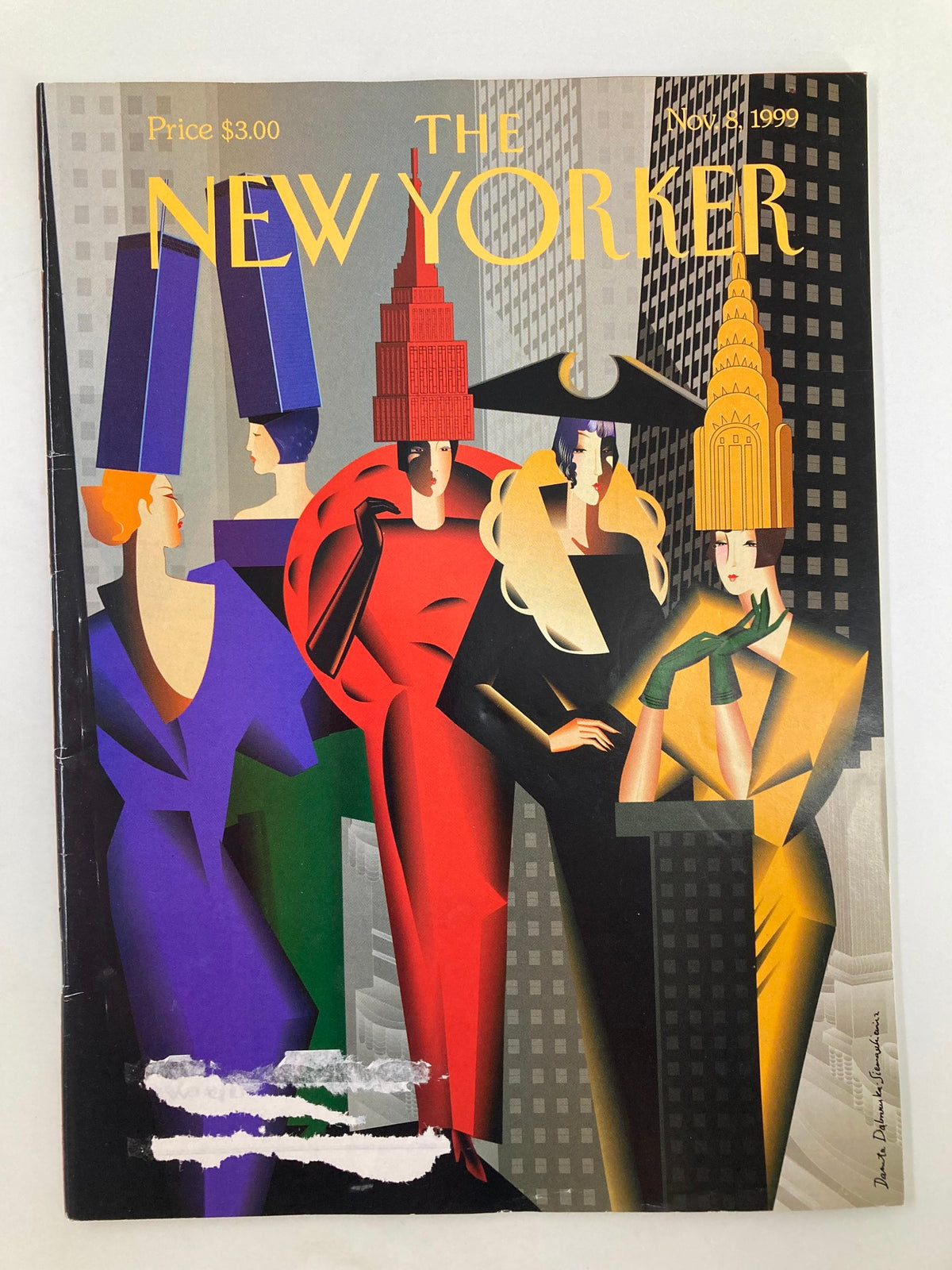 Cover of The New Yorker Magazine from November 8, 1999, featuring high fashion artwork by Danuta Dabrowska, showcasing bold colors and stylized figures against a city backdrop.