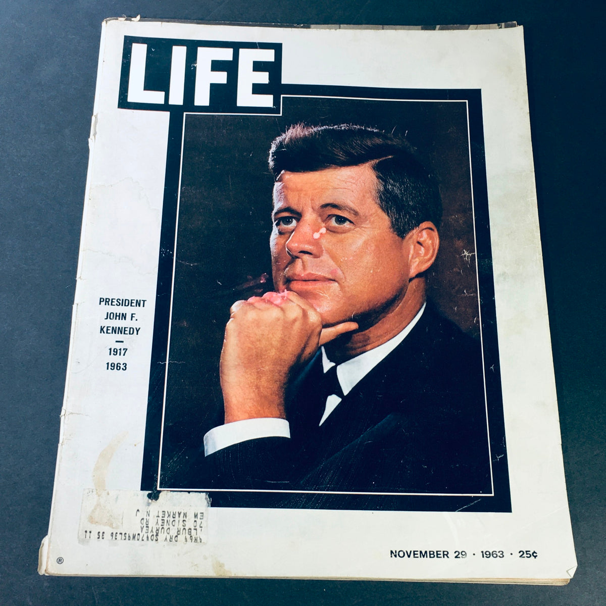 Cover of VTG Life Magazine from November 29, 1963 featuring President John F. Kennedy, highlighting key details like his portrait and magazine title.