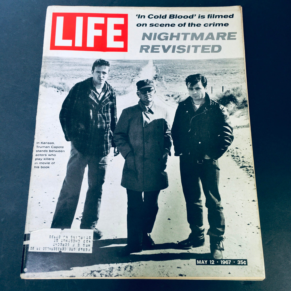 Cover of VTG Life Magazine from May 12, 1967, featuring the title 'Nightmare Revisited' and an image of Truman Capote with actors on set in Kansas.