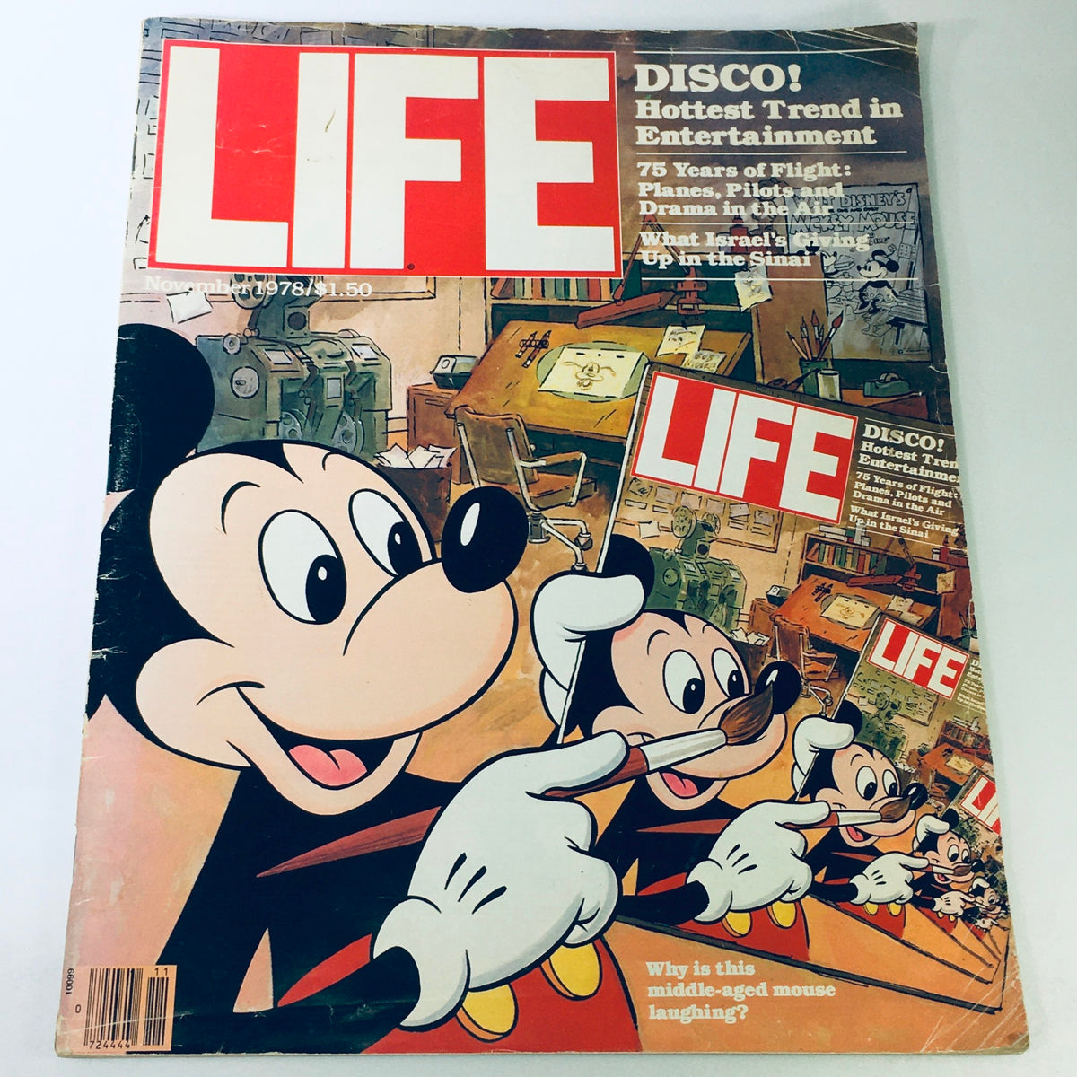 Front cover of VTG Life Magazine November 1978 featuring Walt Disney's Mickey Mouse laughing, showcasing vibrant illustrations and retro design.