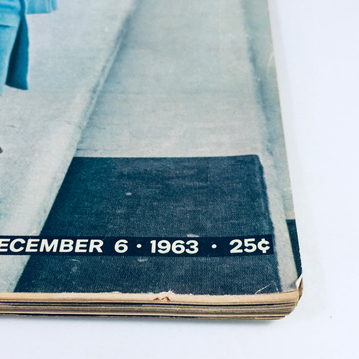 Close-up view of the December 6, 1963 Life Magazine featuring the publication date and price, showcasing part of the cover image with Mrs. Kennedy and her children.