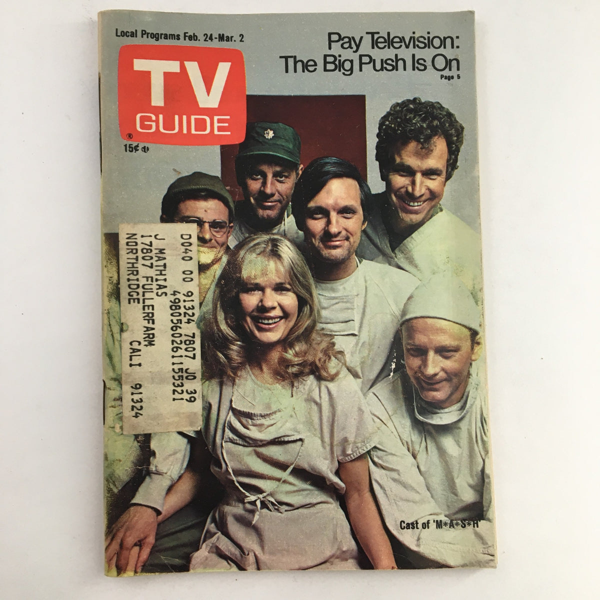 Cover of TV Guide Magazine February 24, 1973 featuring Gary Burghoff and the cast of M*A*S*H in vintage style, highlighting the show's celebration in pop culture.