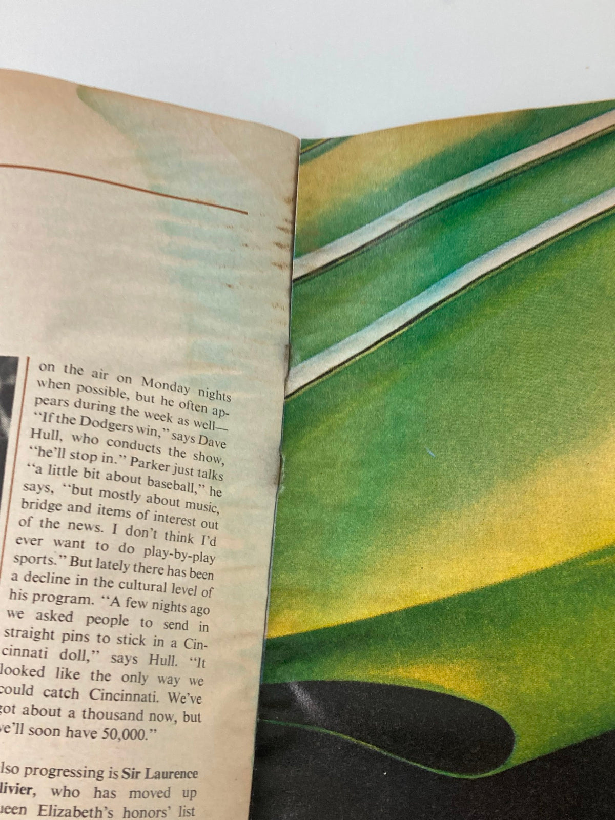 Interior view of a vintage Sports Illustrated magazine featuring pages from the June 22, 1970 issue with an article titled 'The Way It Was' by Tony Conigliaro. This close-up illustrates minor wear and the magazine's nostalgic design.