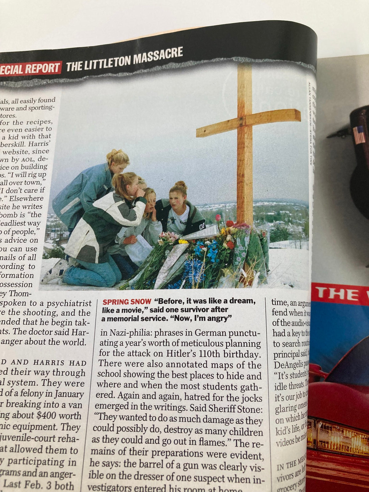 Article from Time Magazine May 3, 1999, reporting on the aftermath of the Littleton massacre, with survivors paying tribute.