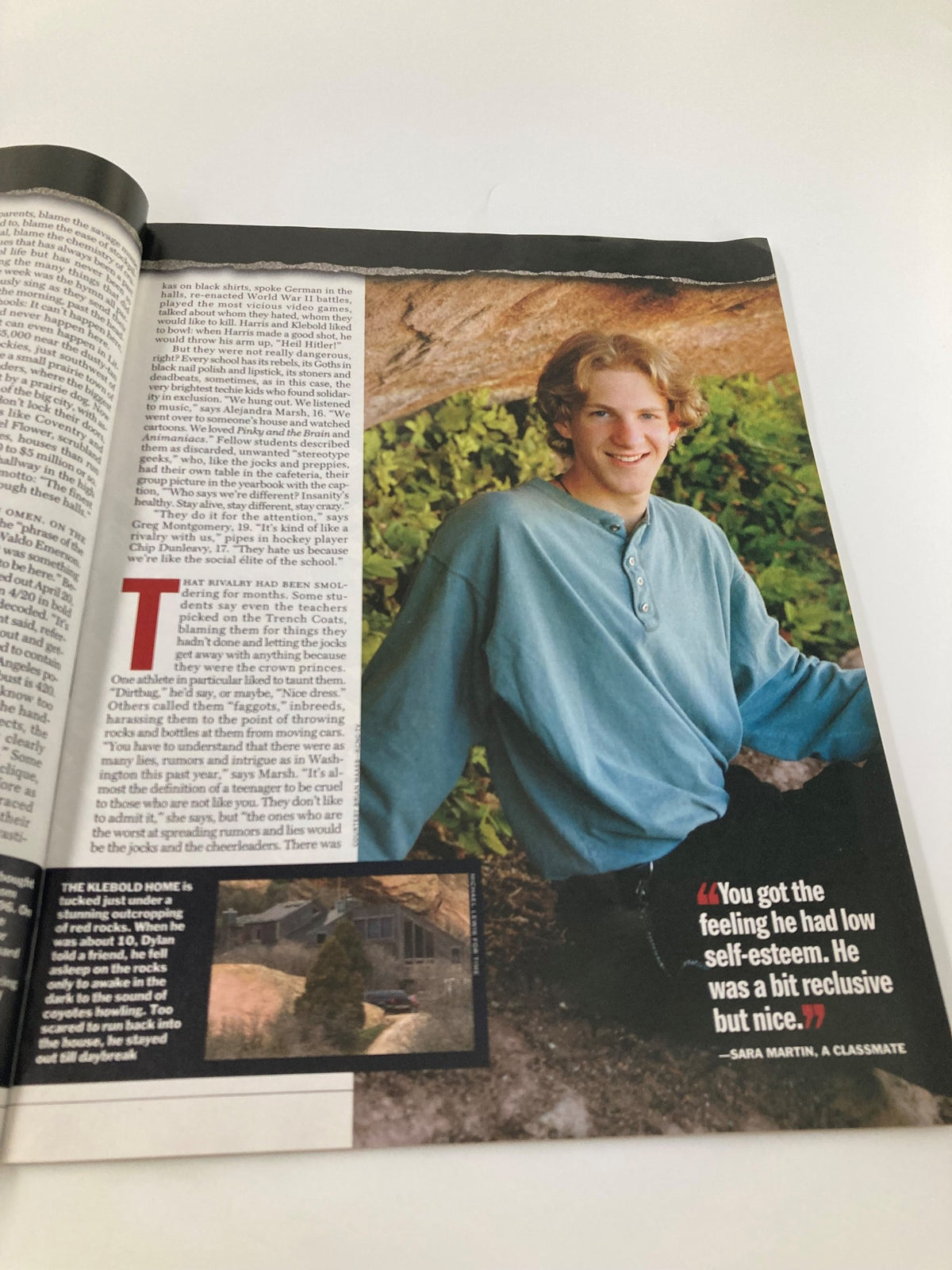 Time Magazine May 3, 1999, illustrating a candid photo of Dylan Klebold, accompanied by reflections on his social dynamics and personal challenges.