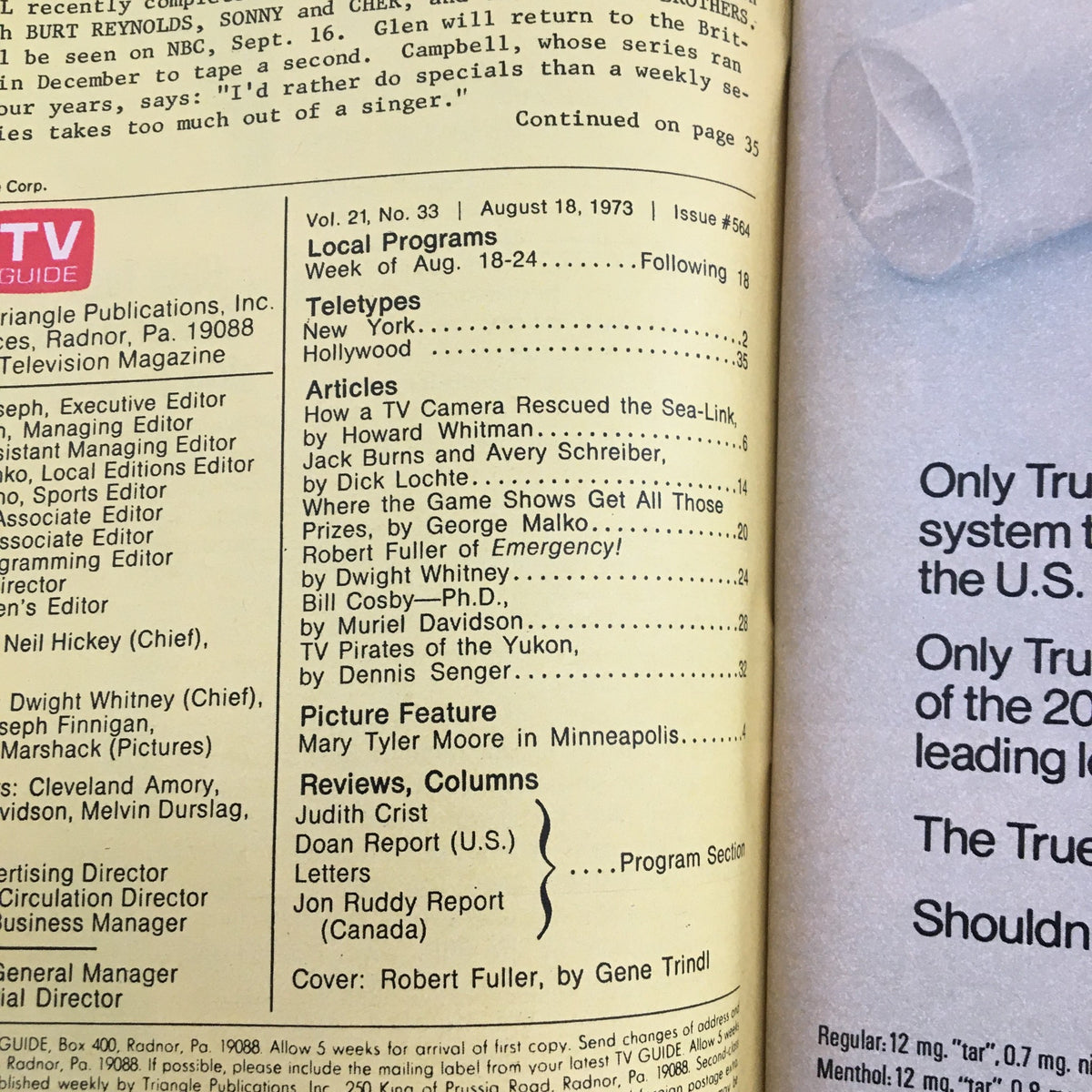TV Guide Magazine August 18 1973 Robert Fuller of 'Emergency' L.A. Edition