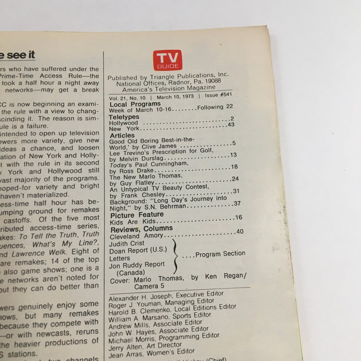 TV Guide Magazine March 10 1973 featuring content overview including articles and features of the week, part of L.A. Edition.