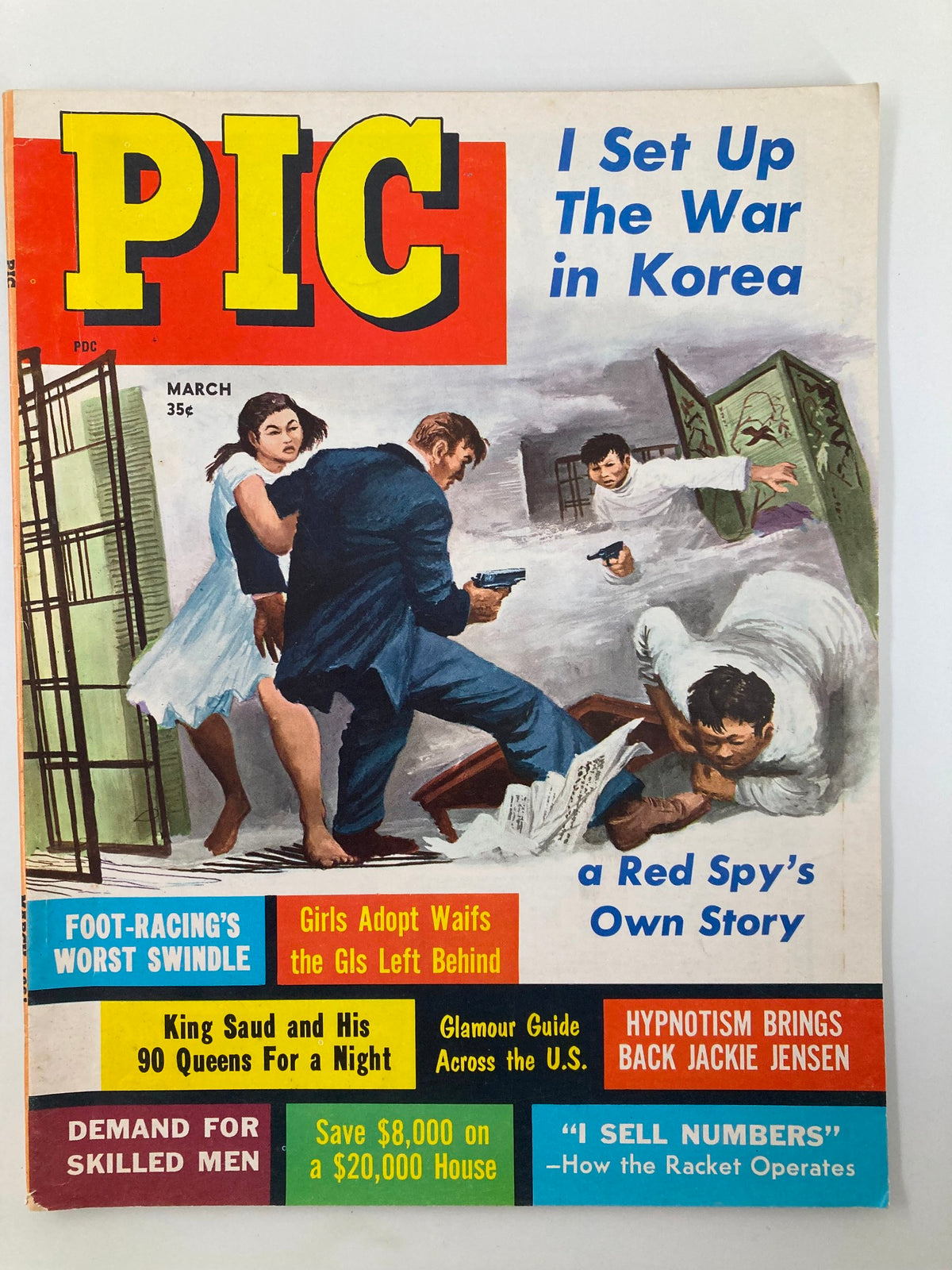 Cover of VTG PIC Magazine March 1961 featuring the title 'I Set Up The War in Korea: A Red Spy's Own Story' with dramatic imagery related to espionage.