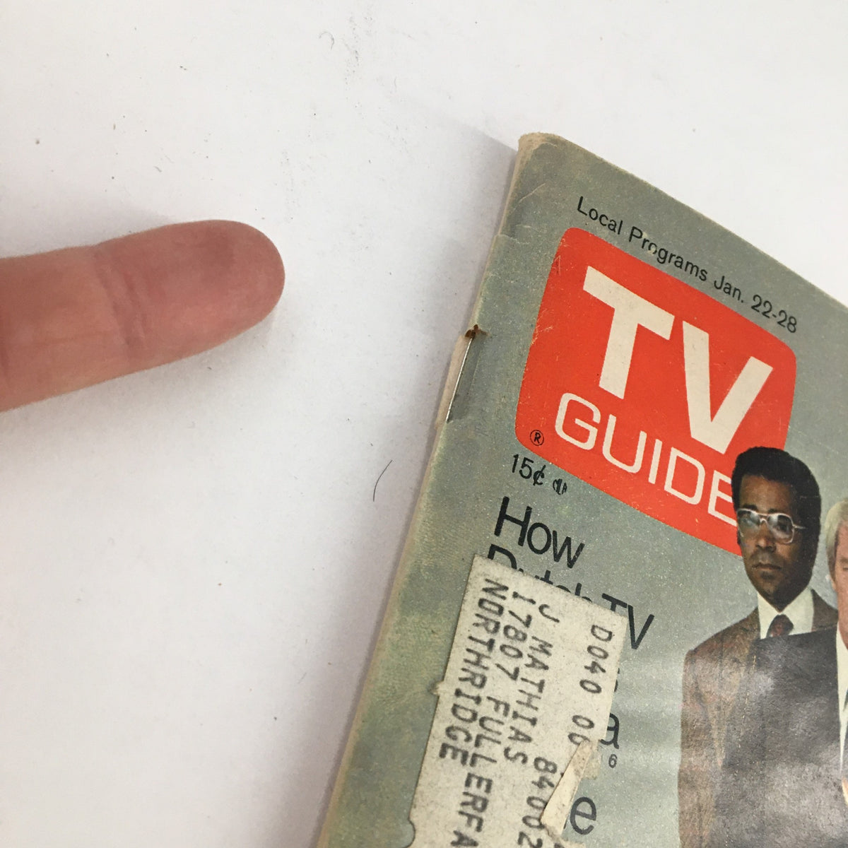 Vintage TV Guide Magazine January 22 1972 cover showing part of the title 'TV GUIDE' and an address label, highlighting the collectible aspect of the 'Mission Impossible' issue.
