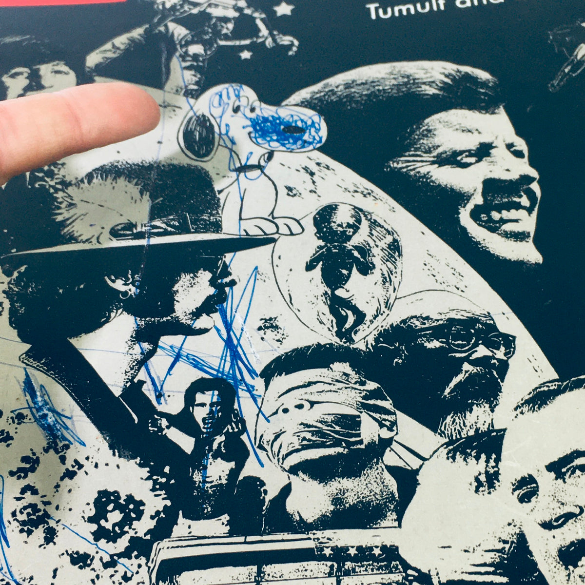 Close-up detail of VTG Life Magazine December 26 1969 cover showing illustrations of influential figures and cultural symbols from the 1960s.