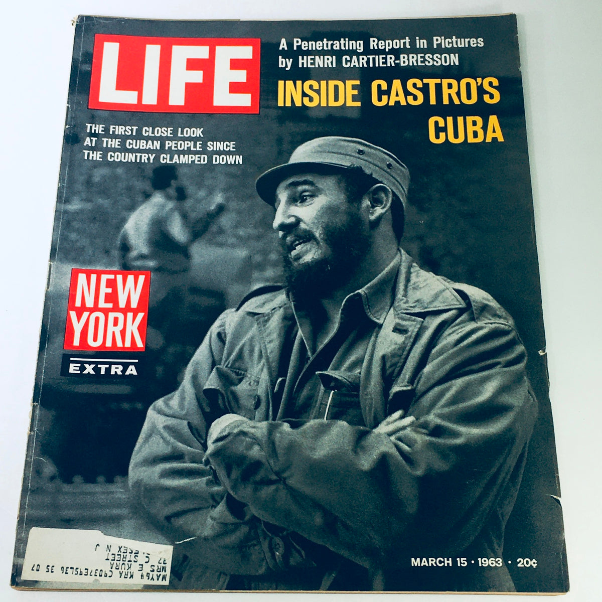 Vintage Life Magazine March 15 1963 featuring an iconic cover image highlighting Fidel Castro and the title 'Inside Castro's Cuba'. This magazine provides a visual report on Cuba during the revolution, showcasing important historical context.
