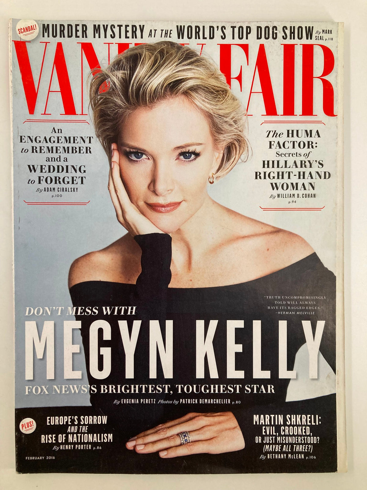 Cover of Vanity Fair magazine February 2016 featuring Megyn Kelly, titled 'Don't Mess with Megyn Kelly', highlighting Fox's brightest and toughest star.