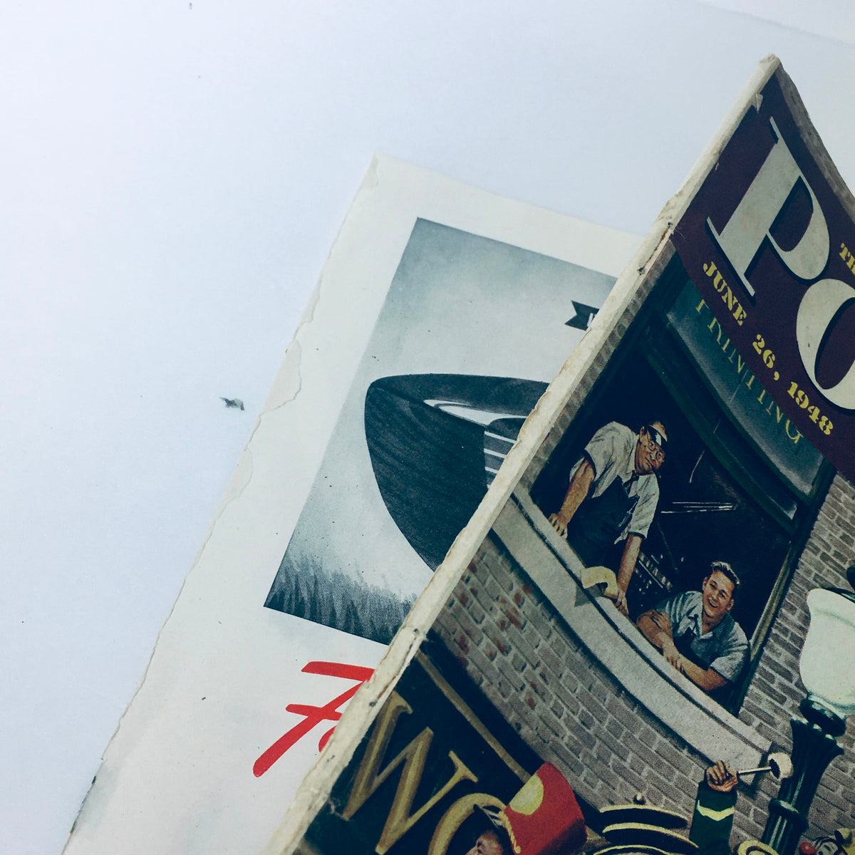 Side view of the VTG The Saturday Evening Post June 26 1948 showing the magazine's wear and tear, highlighting the historical aspect of the publication.