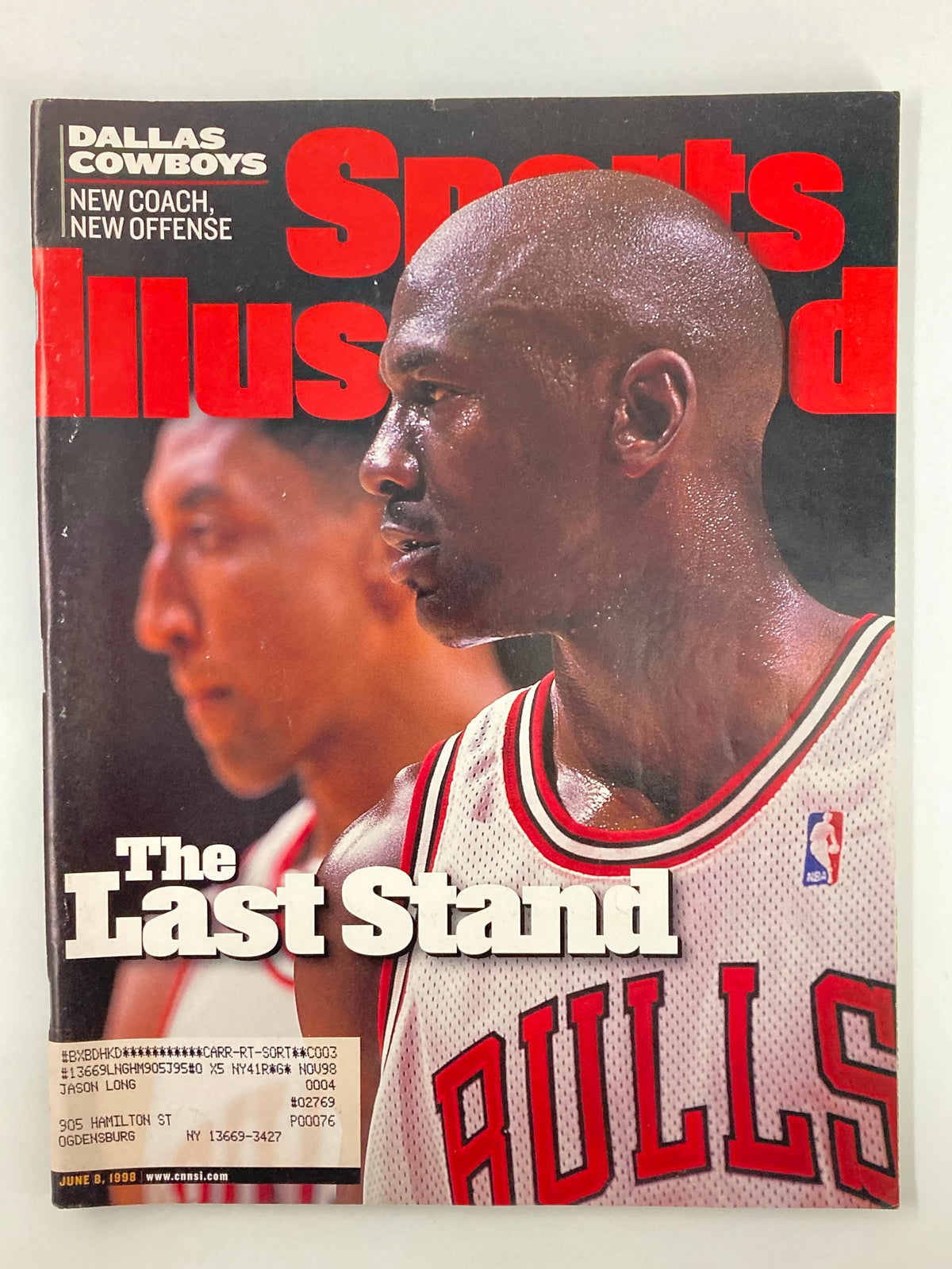 Sports Illustrated Magazine from June 8, 1998 featuring Michael Jordan in The Last Stand on the cover, highlighting a significant moment in basketball history.
