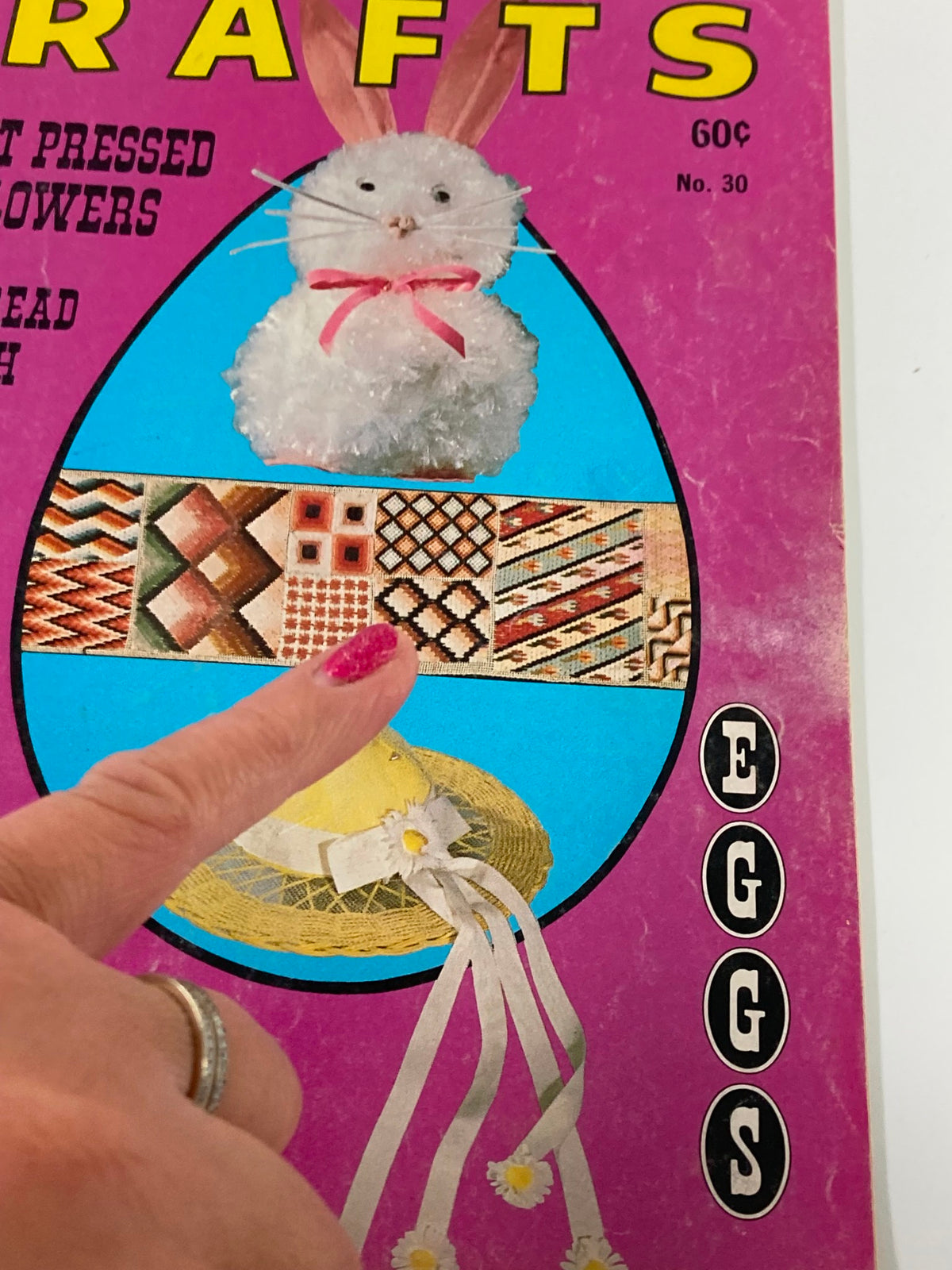 VTG Creative Crafts Magazine April 1973 cover featuring a cute Easter Bunny made from craft materials and a colorful Easter bonnet design.