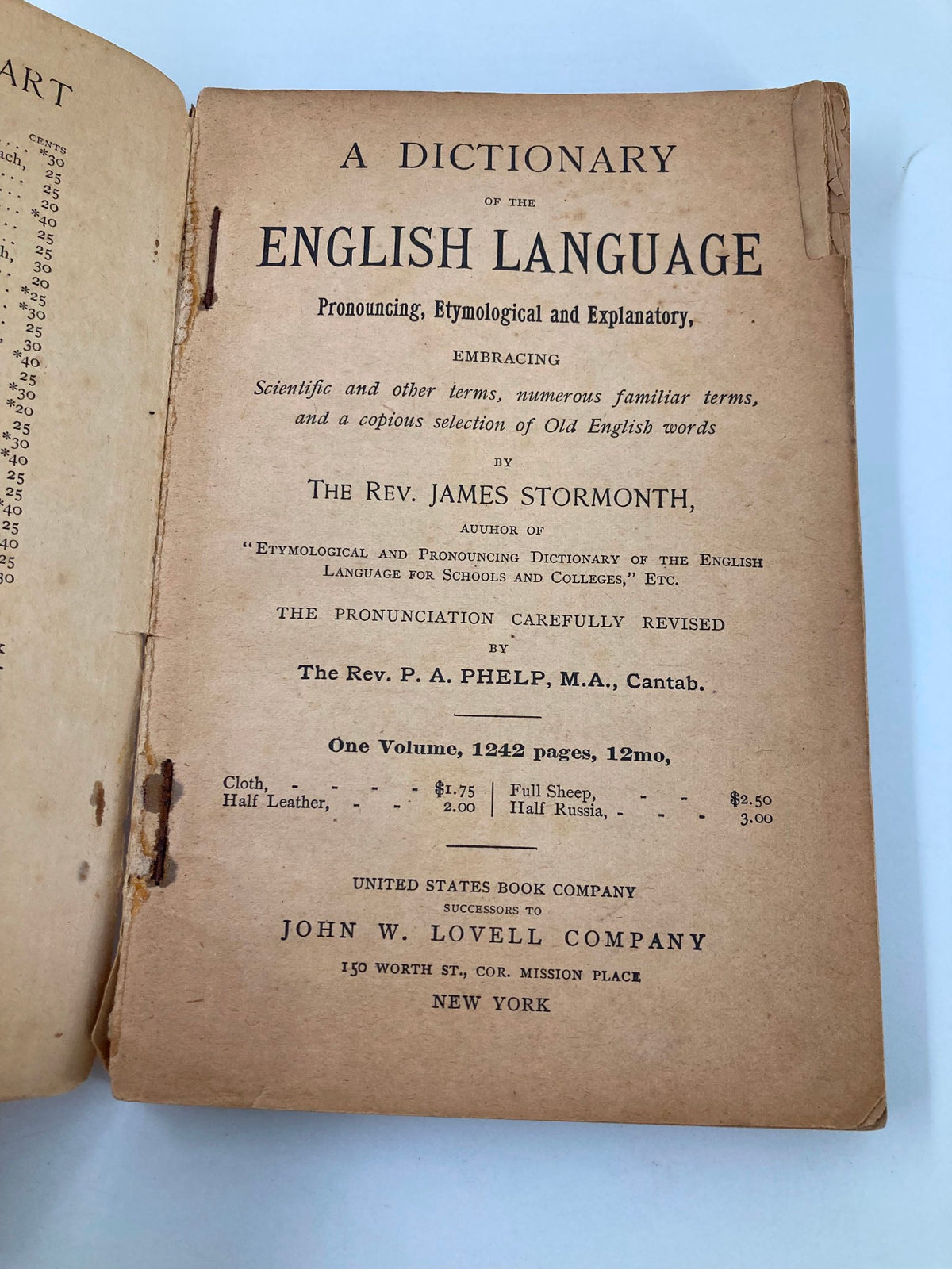 Interior page from The Red-Letter Series No. III The Merry Men and Other Tales and Fables, featuring a dictionary advertisement by the Rev. James Stormonth.
