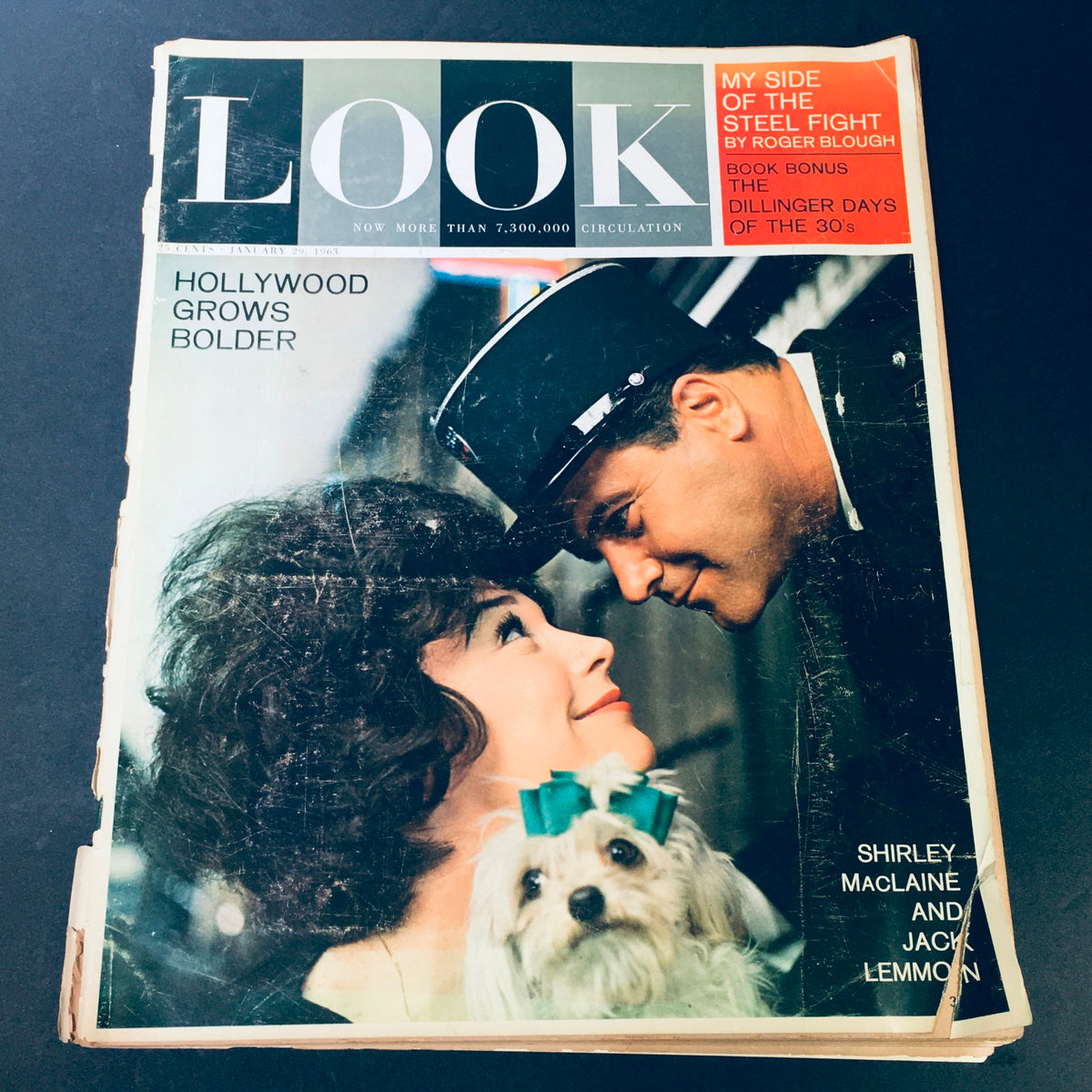 VTG Look Magazine January 29 1963 featuring Shirley McLaine and Jack Lemmon on the cover, showcasing classic Hollywood glamour.