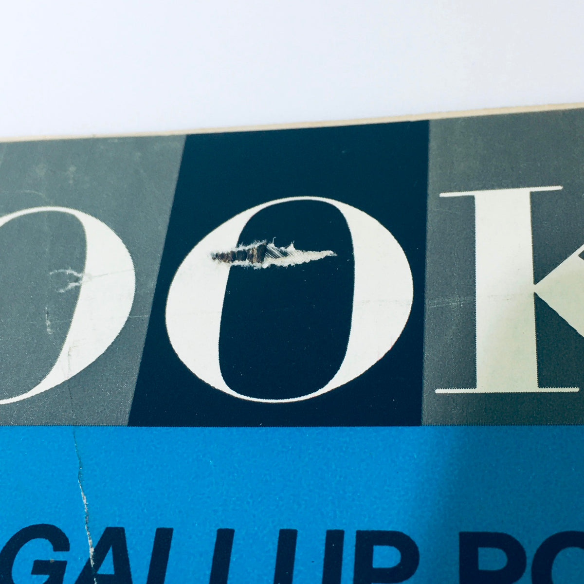 Close-up of the cover of VTG Look Magazine June 29 1965, showing wear and a small rip on the letter 'O' in the title. This vintage magazine features articles on Youth & Morality and The Negro Next Door.
