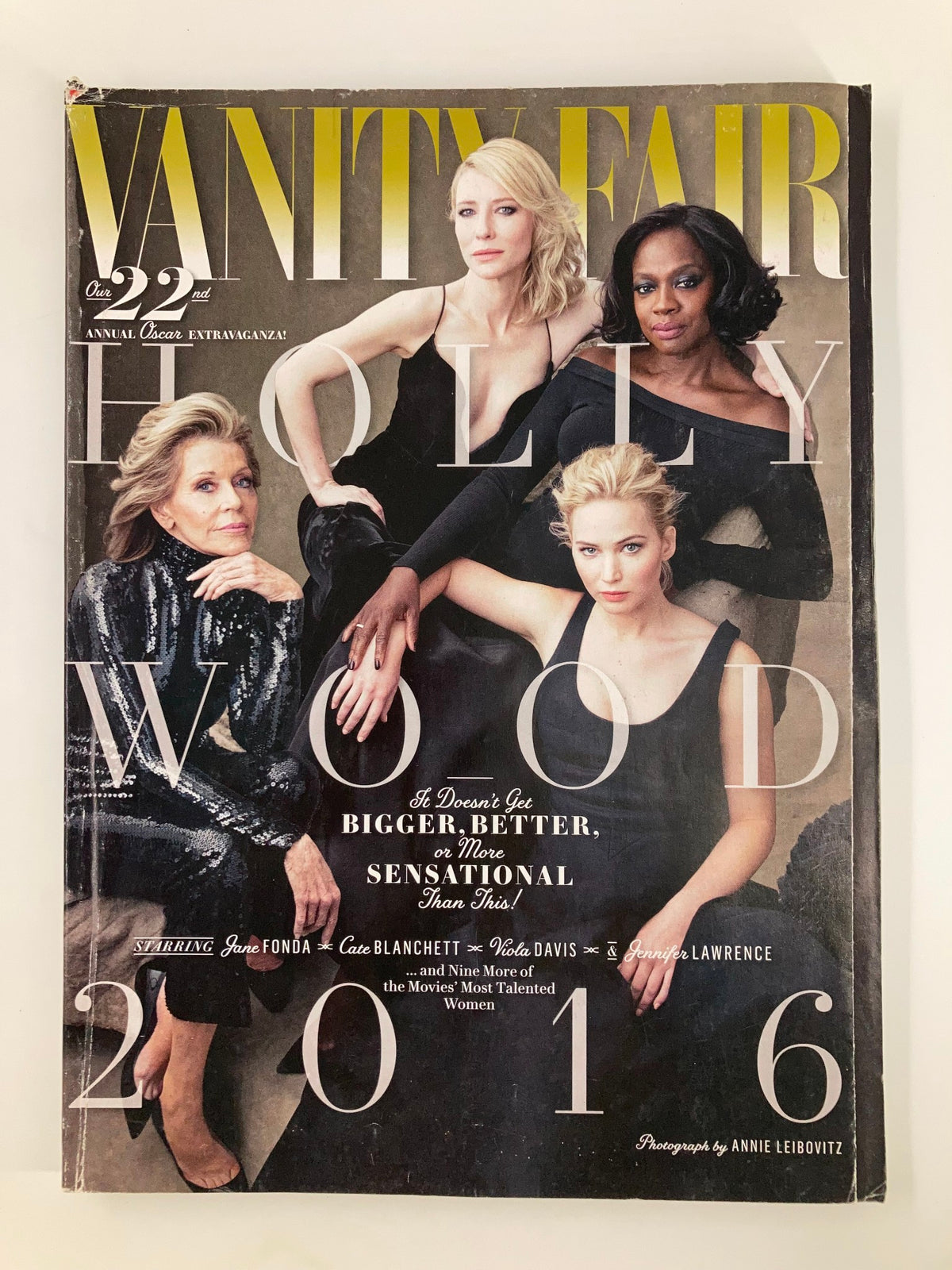 Vanity Fair Magazine 2016 featuring Jane Fonda, Cate Blanchett, Viola Davis, and Jennifer Lawrence on the cover, highlighting women's roles in Hollywood.