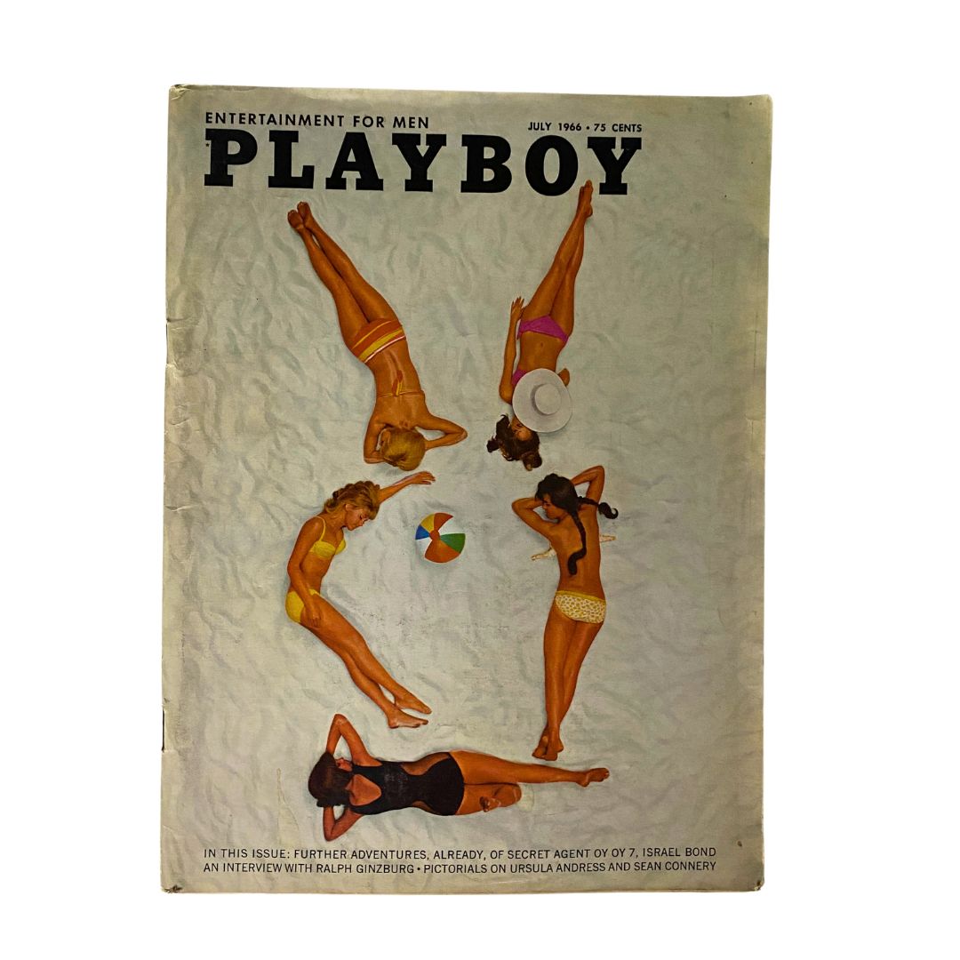 VTG Playboy Magazine July 1966 cover featuring women in swimwear on a sandy beach, representing nostalgia and culture of the 1960s.