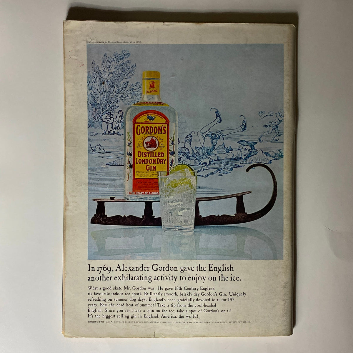 Back cover of the VTG Playboy Magazine July 1966 displaying a Gordon's Dry Gin advertisement, illustrating vintage marketing and design.