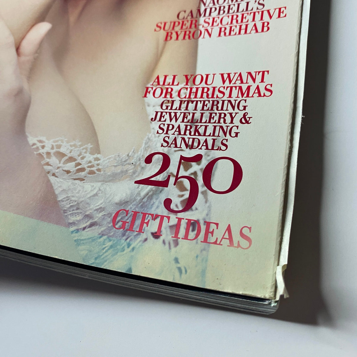 Detail of Harper's Bazaar Australia Magazine December 2006 cover highlighting 250 Christmas gift ideas, including jewellery and sandals.
