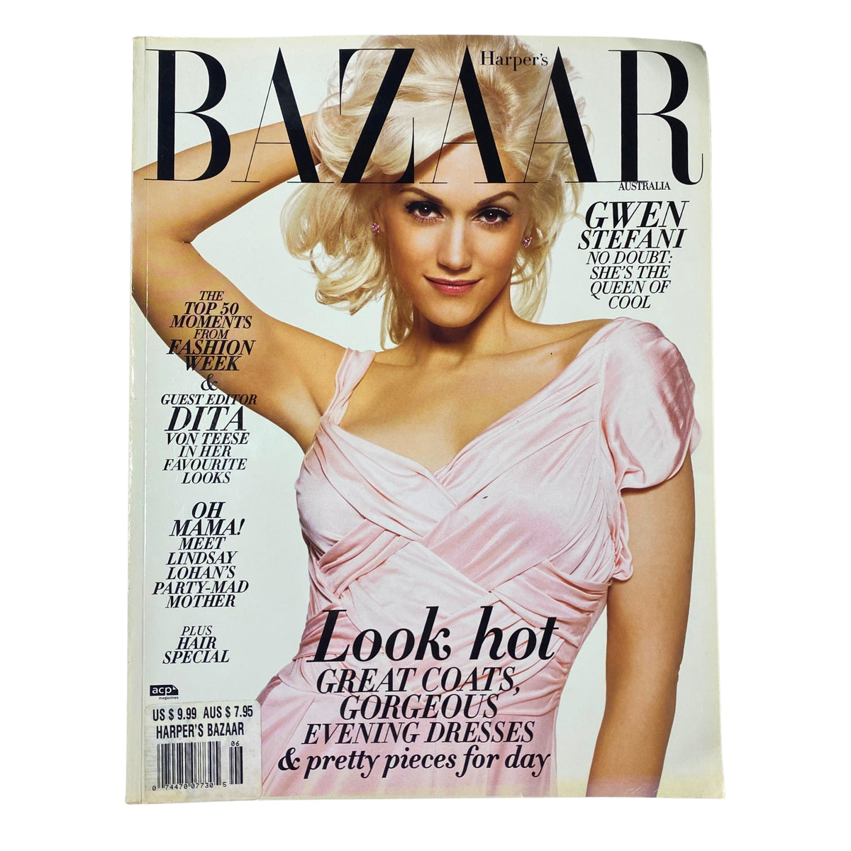 Cover of Harper's Bazaar Australia Magazine June - July 2007 featuring Gwen Stefani in a pink dress, showcasing fashion and beauty highlights.