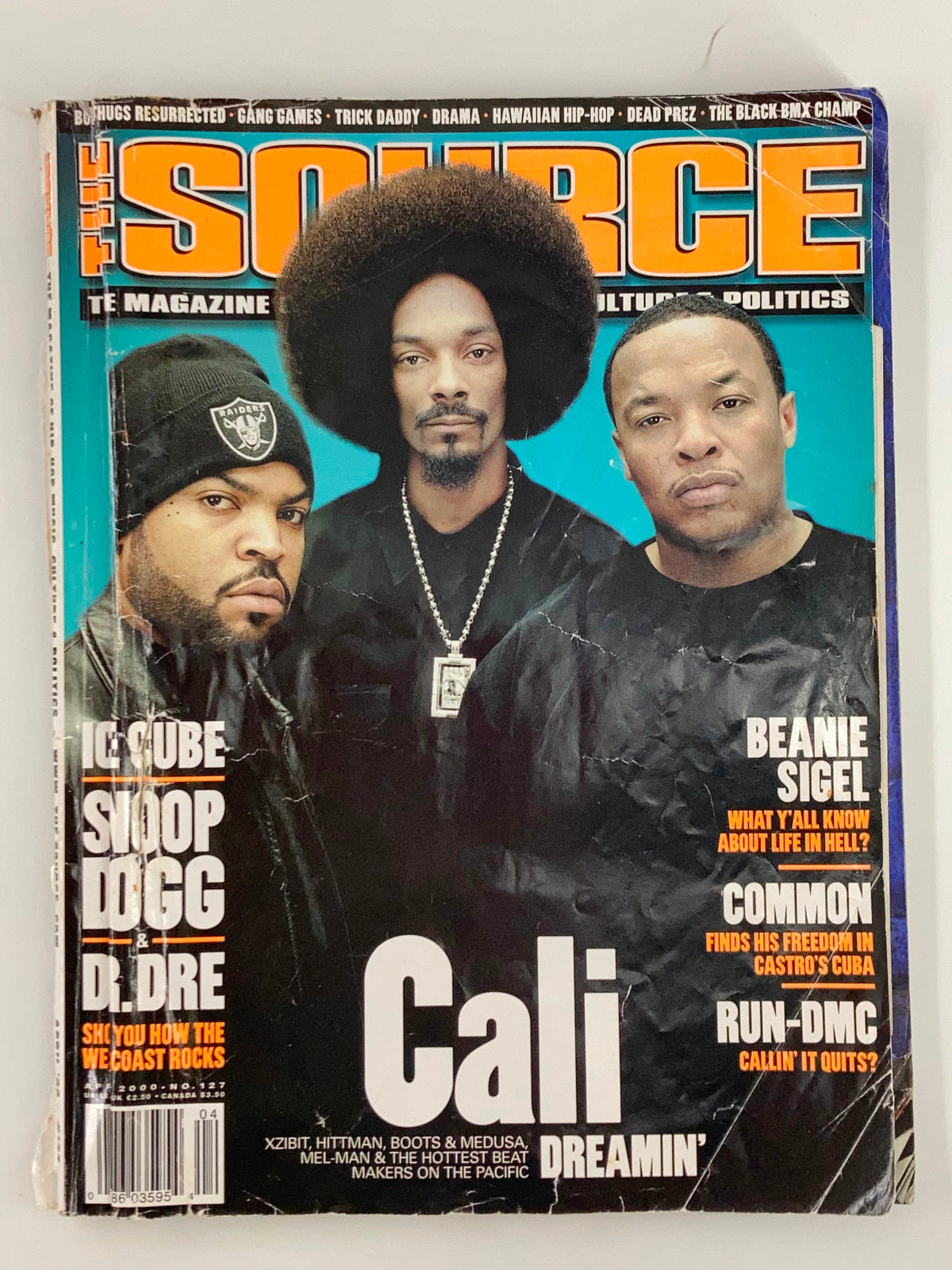 The Source Magazine April 2000 featuring Ice Cube, Snoop Dogg, and Dr. Dre on the cover, highlighting their influence in hip-hop culture.