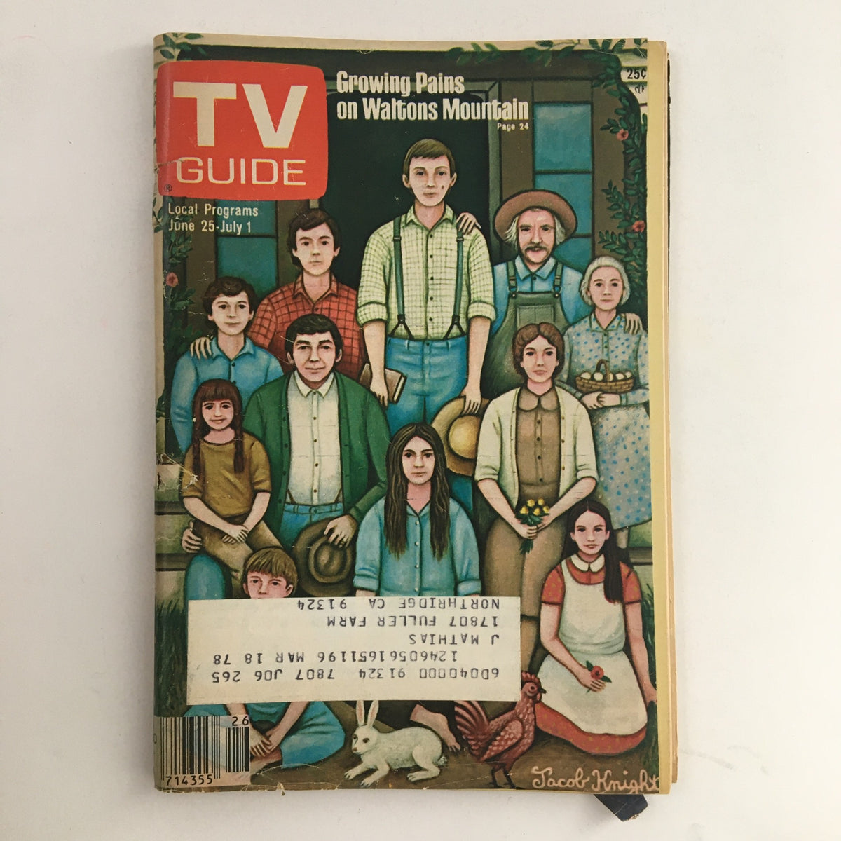 TV Guide Magazine June 25 1977 cover featuring the Walton Family on Walton Mountain.