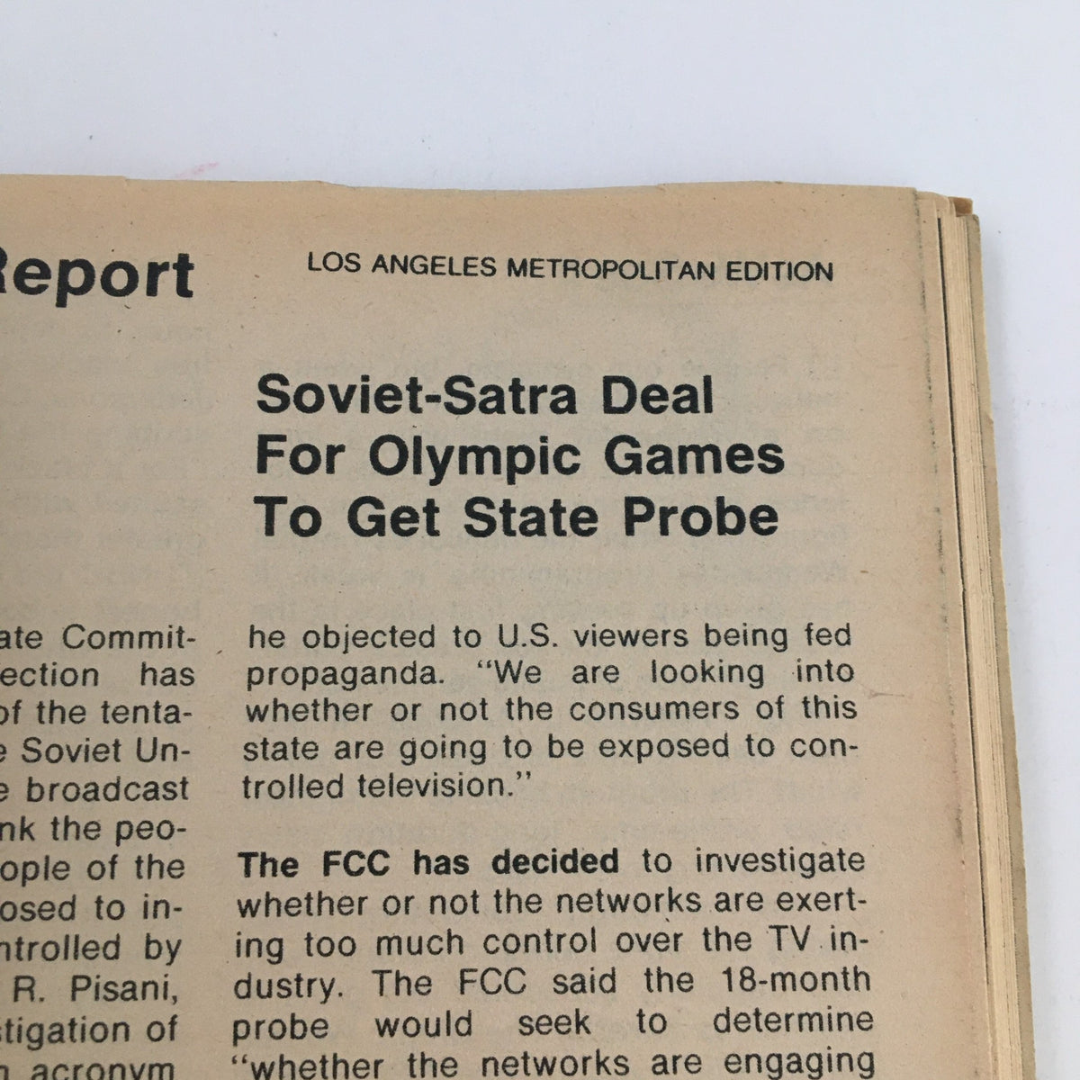 Article page from TV Guide Magazine January 29, 1977, discussing the Soviet-Satra deal for the Olympic Games, part of the L.A. Edition featuring Lynda Carter as Wonder Woman.
