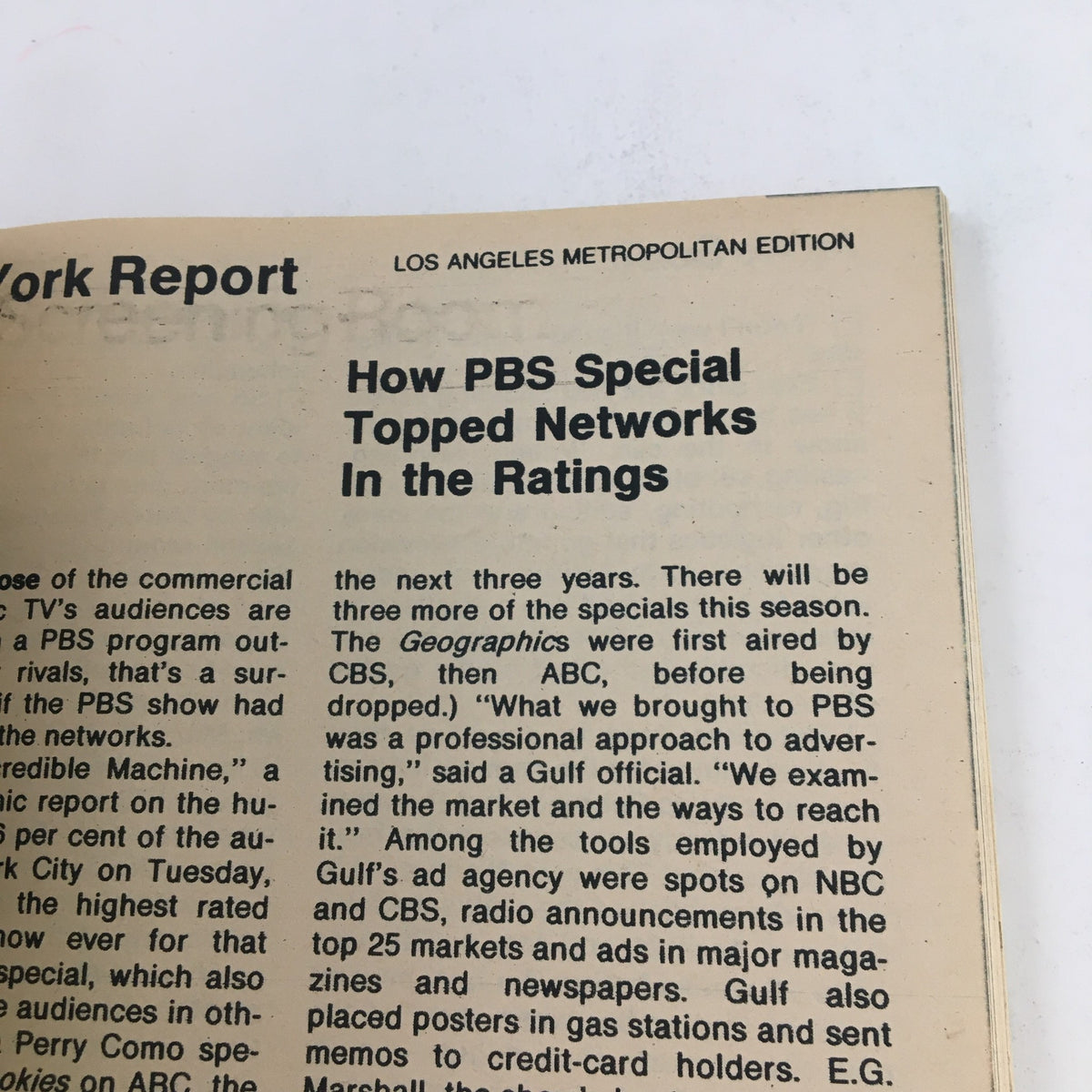 Inside page of TV Guide Magazine November 15 1975, highlighting a detailed network report on PBS specials and their ratings.